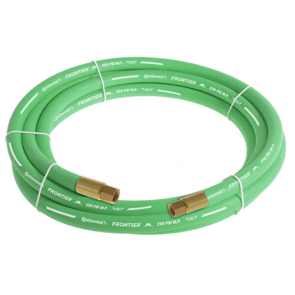 3/8" x 15' Green EPDM Rubber Air Hose, 250 PSI, 3/8" FNPSM x FNPSM